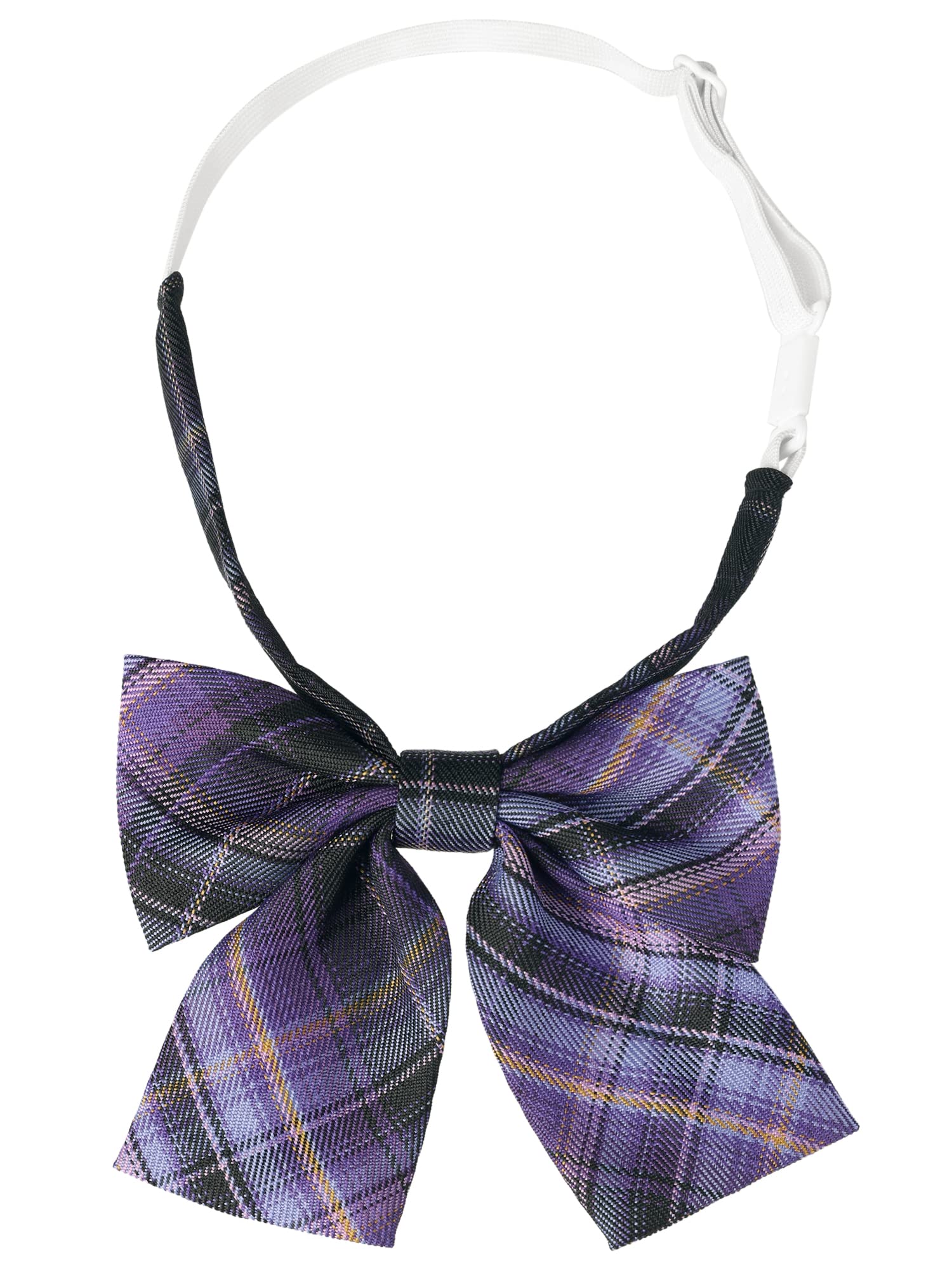 Elerevyo Women's Black Purple Plaid Tie Uniform Pre-Tied Bowknot Cute Stylish Colorful Bow Ties One Size