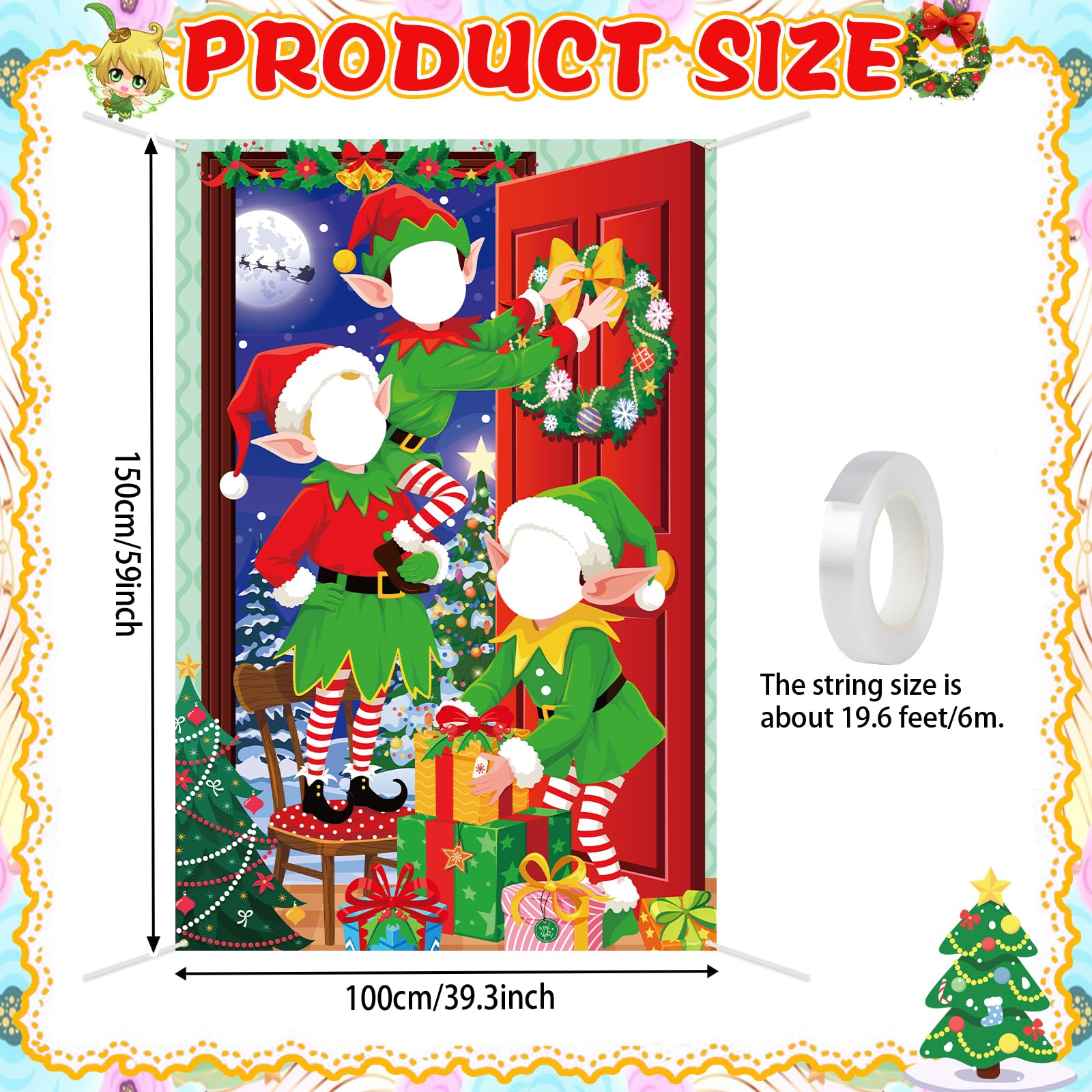 DPKOW Funny Elf Banner Christmas Decorations, Face in Hole Banner Xmas Photo Booth Props Elf Accessories - Image 2