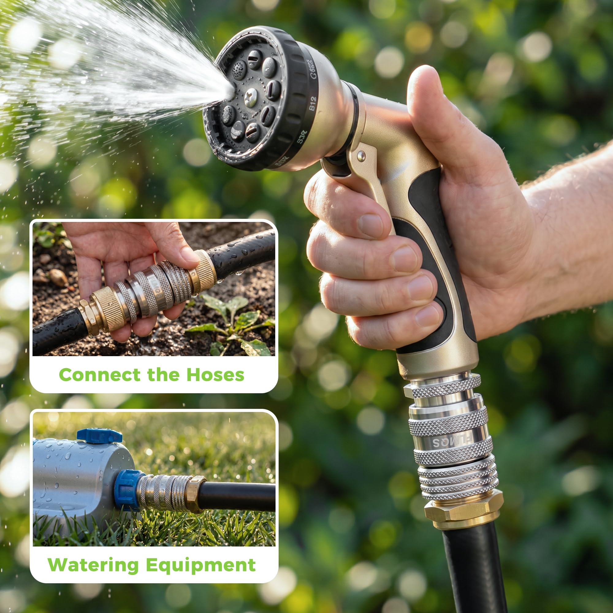 Gartenschlauch-Schnellverbinder – 1,9 cm GHT massiver Edelstahl-Wasserschlauch-Schnellanschluss, auslaufsichere männliche und weibliche Armaturen (6 Set)