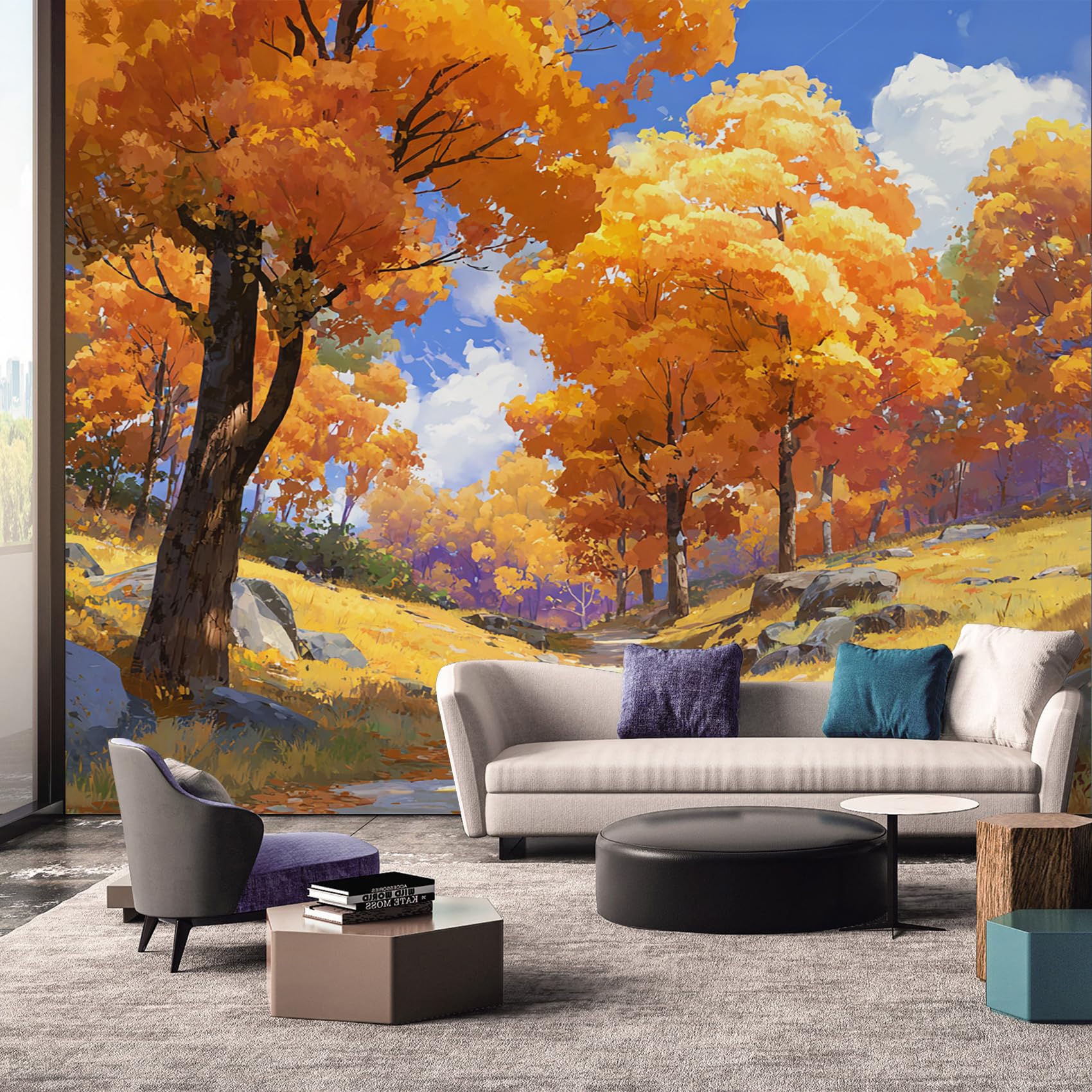 Autumn Forest Wallpaper - Tree Nature Landscape Wall Mural - Wall Murals for Living Room Bedroom - Photo Wallpaper & Home Decor Art - 350 x 256 cm A-4147
