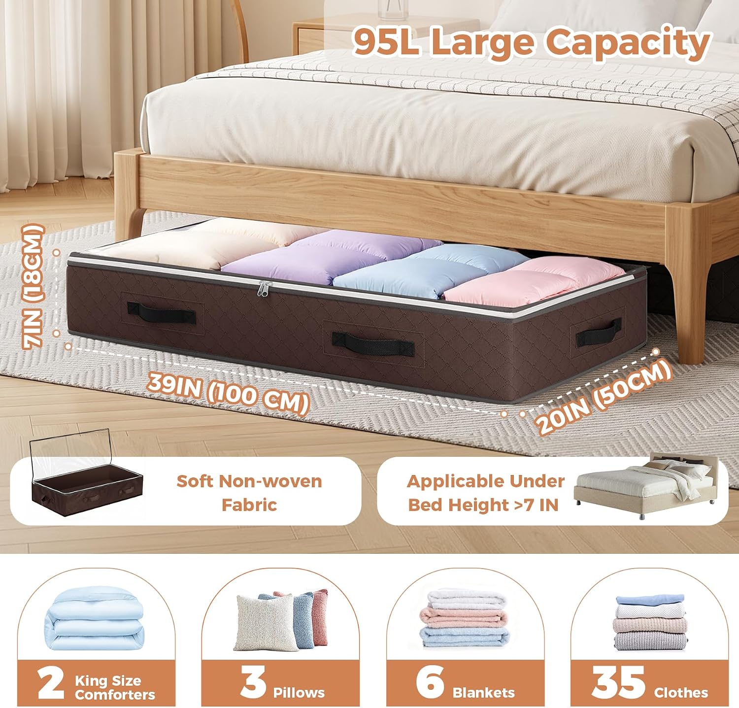 Budding Joy 6 Pack 95L Under bed Storage Containers Brown image 3