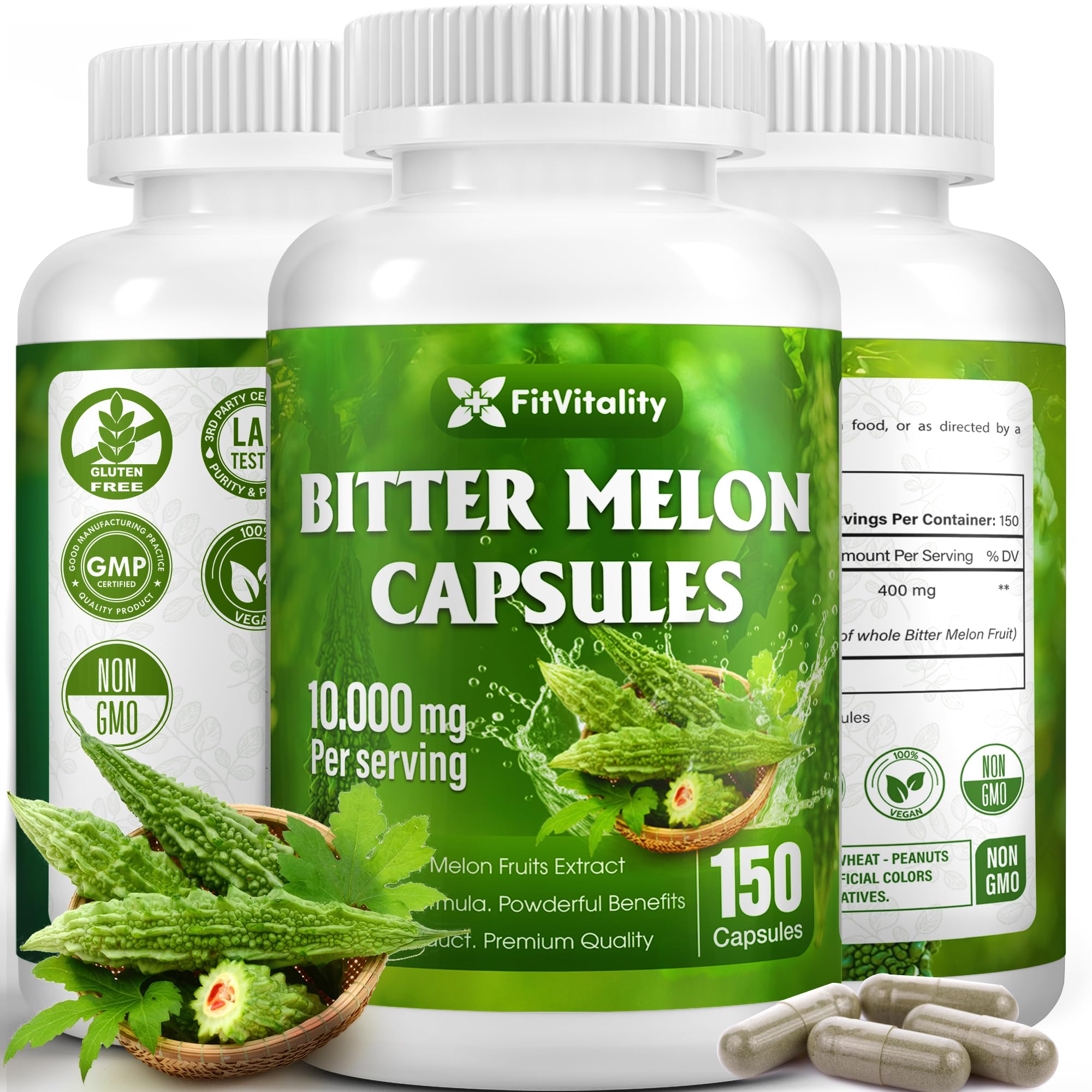 Bitter Melon Capsules| 150 Vegan Capsules| 150 Days Supply| 9,000mg per Serving| Bitter Melon Fruit 25:1 Extract| 100% Pure & Natural| Gluten-Free Supplement| Ultimate Concentrated
