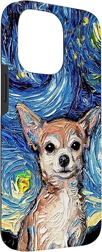 Miniatura 3 de iPhone 14 Pro Max Tan Pelo Corto Chihuahua Noche Estrellada Lindo arte de perro por Aja Case
