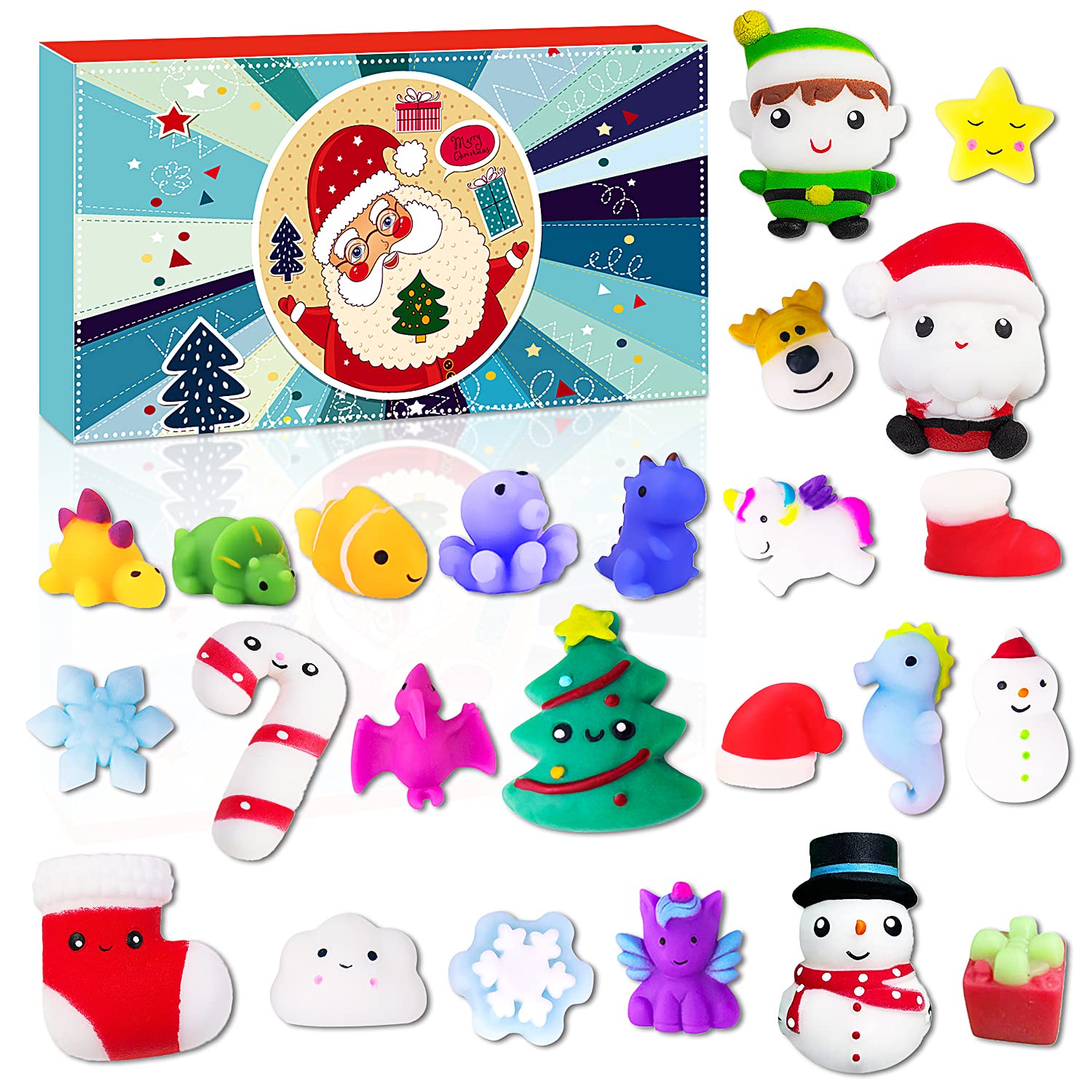 Sakmilu Advent Calendar Toy, 24 Pcs Mini Mochi Squishy Toys Gift Box, Safe Druable Christmas Advent Calendar Toys,Christmas Countdown Toy for Girls Boys
