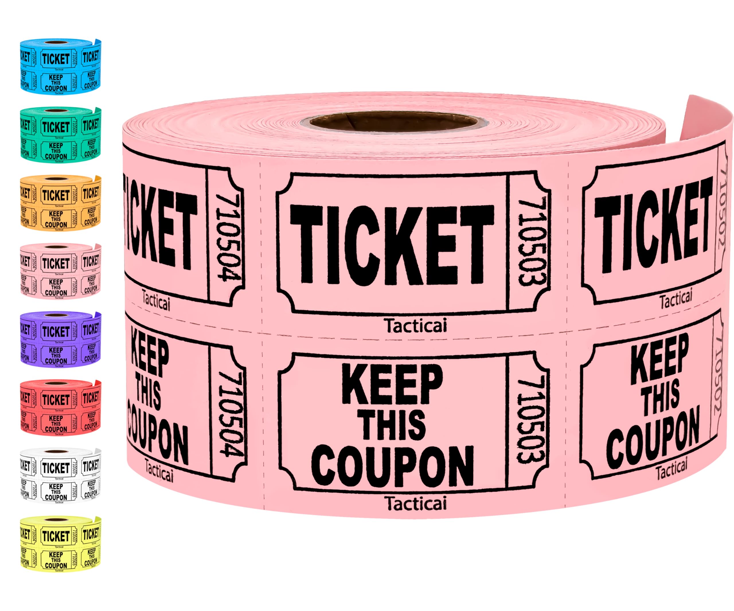 Tacticai 500 Raffle Tickets, Pink (1 of 8 Colors), Double Roll, Ticket for Events, Entry, Class Reward, Fundraiser & Prizes