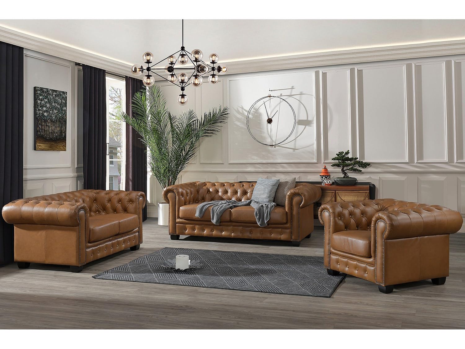 Vente-unique - Canapé Chesterfield 2 Places Brenton 100% Cuir de Buffle Premium - Caramel Vintage