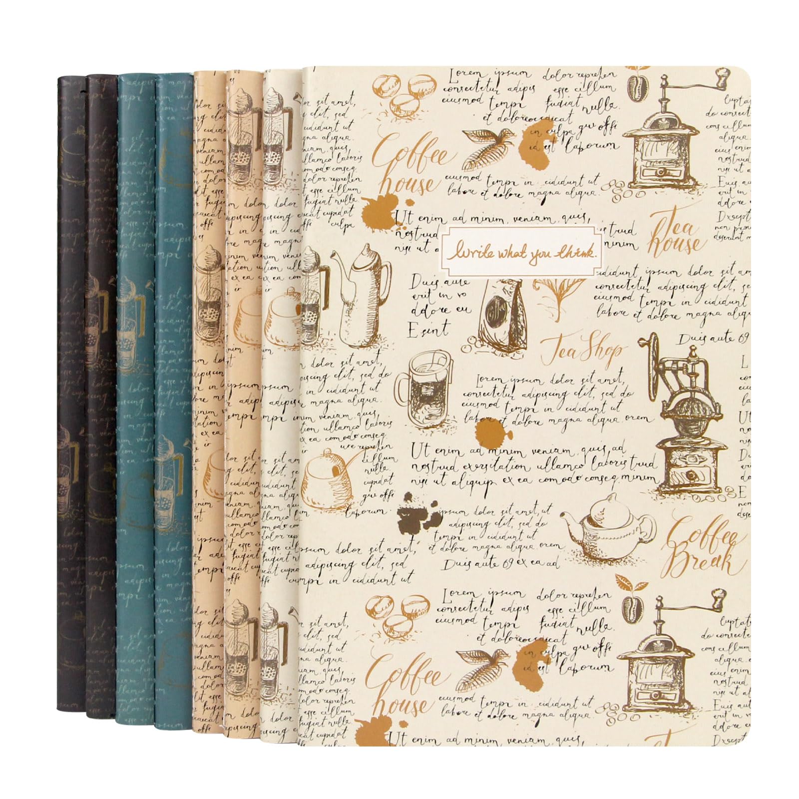 WETLOTE A5 Notebook 8 Pack with Thread Stitching, Lined, 48 Sheets (96 Pages), 70 g/m², Softcover Vintage Style (4 Colors) – Study Notebooks for School, Office & Learning