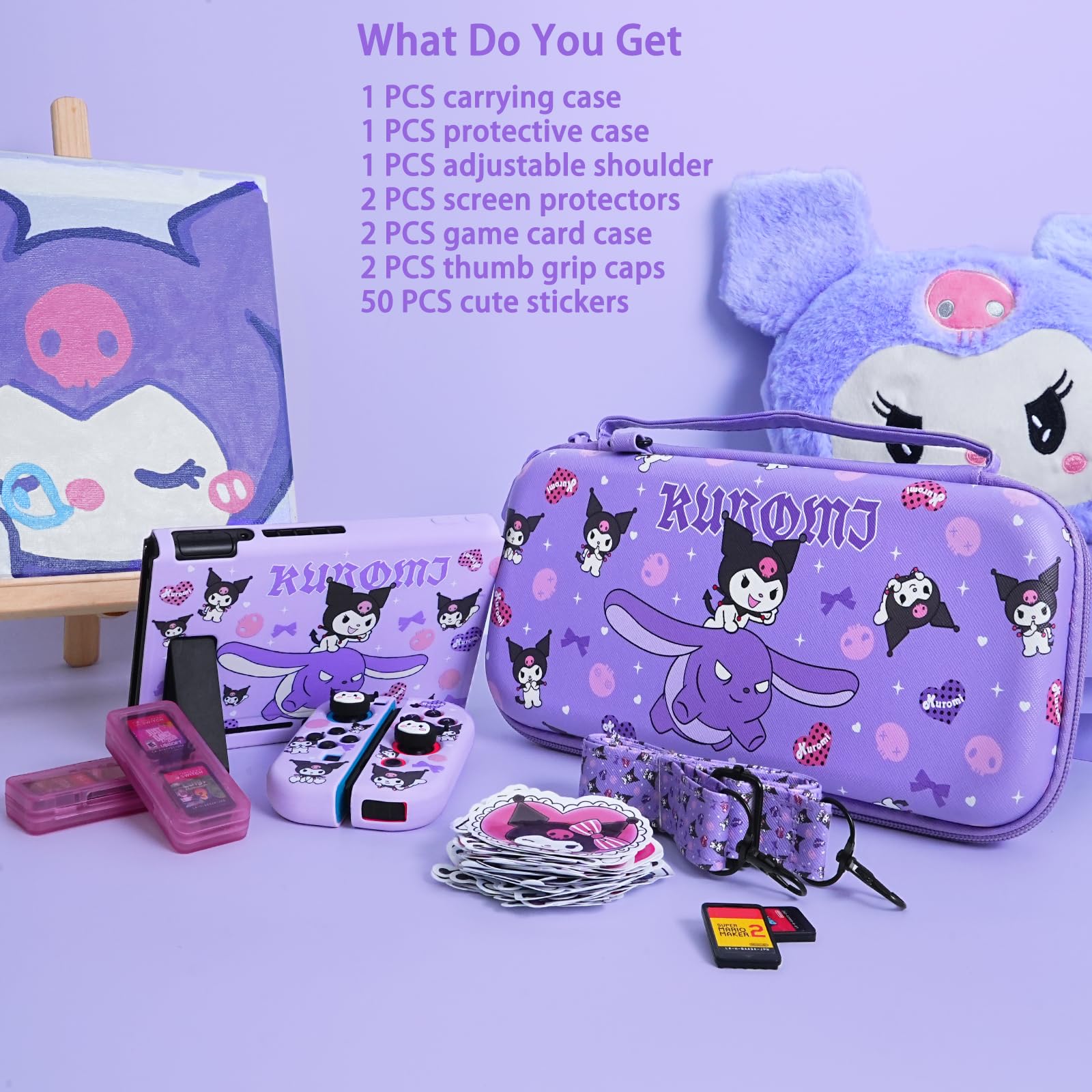 TIKOdirect Funda de transporte para Nintendo Switch, bonita bolsa de viaje portátil en diseño actualizado de 7 en 1, Púrpura K, Switch