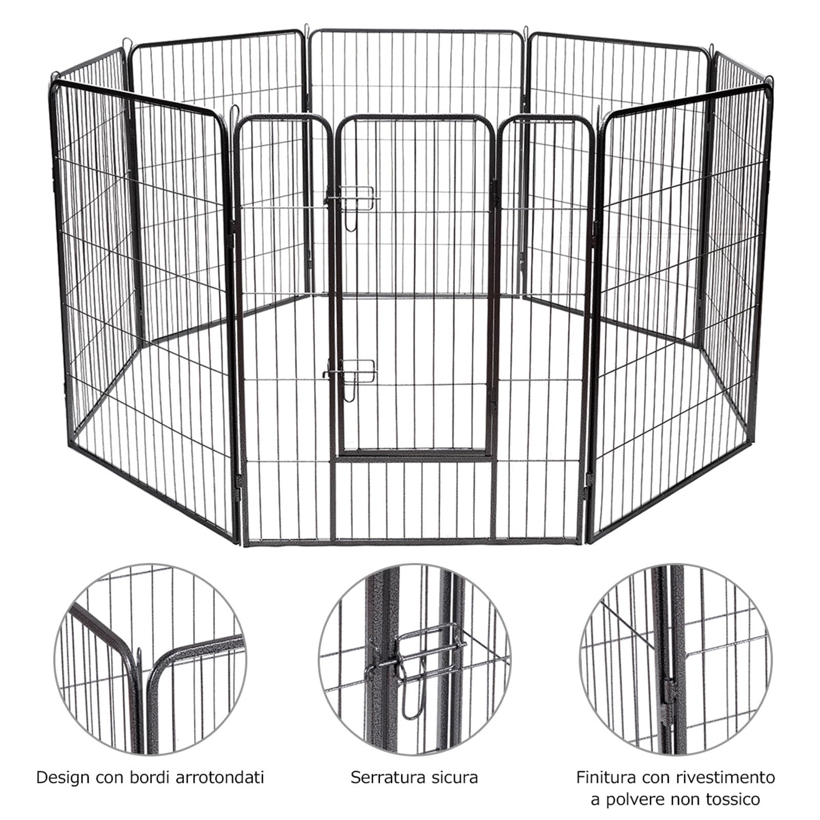 COSTWAY Recinto per Cani da Interno ed Esterno con 8 Pannelli di Metallo | Recinzione per Animali Domestici, Box per Cani, Gatti e Conigli