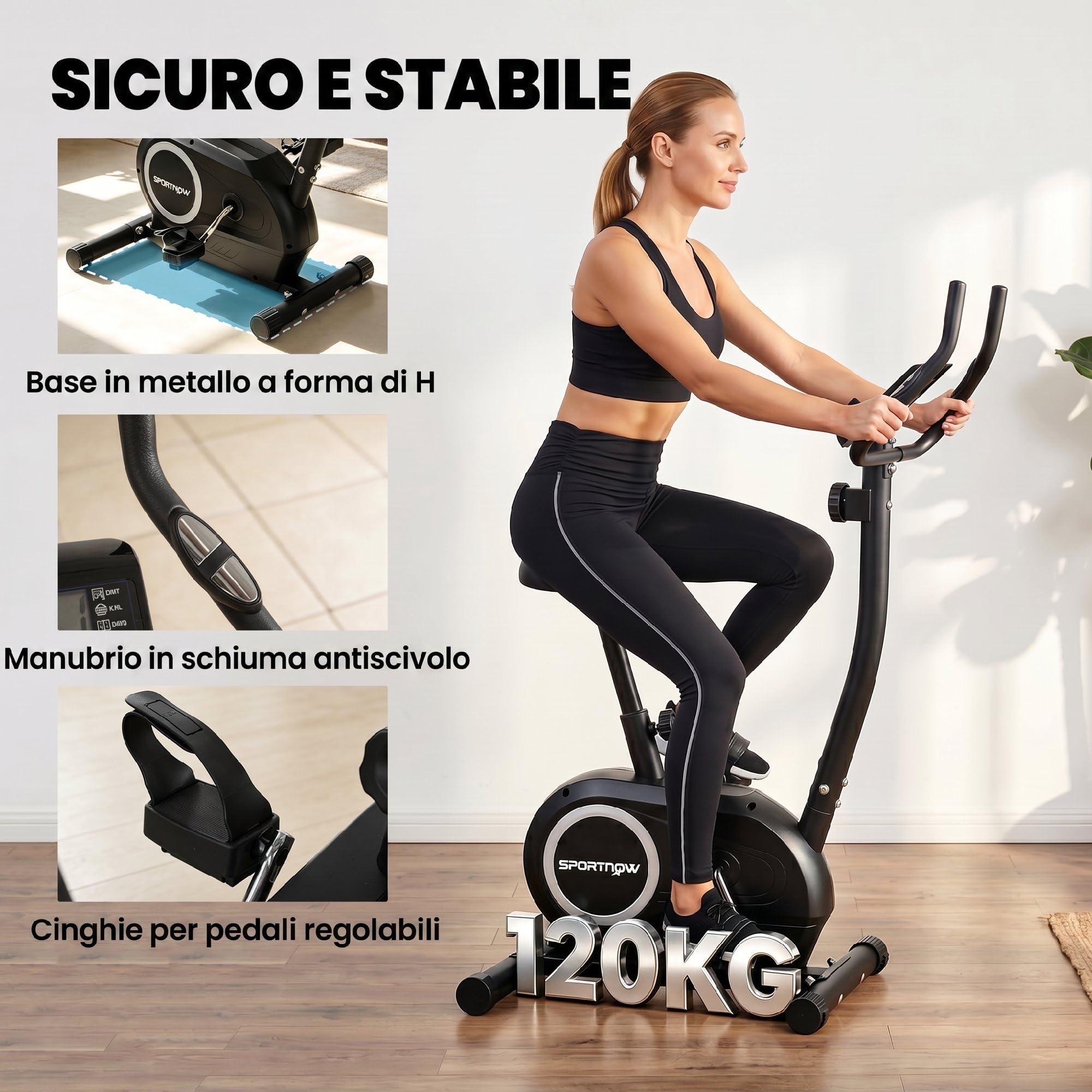 SPORTNOW Cyclette da Casa con 8 Livelli di Resistenza Magnetica, Cyclette da Camera con Bluetooth App, Sedile Regolabile, Schermo LCD, Sensore Cardiaca, Portatelefono, Bici da Casa Allenamento Fitness