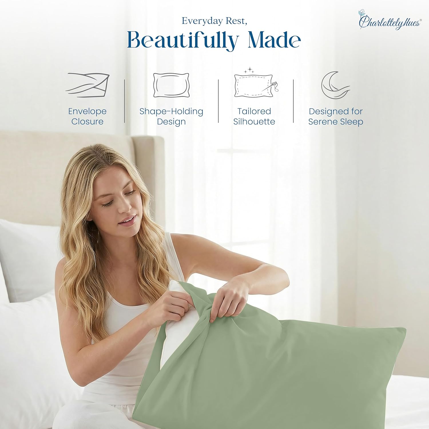 CharlottelyHues 1000 Thread Count Pillowcases Set of 2-100% Egyptian Cotton Pillow Cases with Long-Staple Combed Pillows for Sleeping, Soft & Silky Bed Pillow Cover (Sage, Standard/Queen) - Image 4