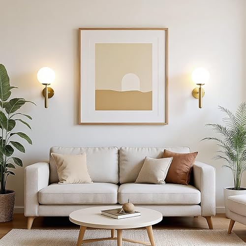 Miniatura 6 de White Glass Ball Wall Light 150 mm, White Glass Globe with Gold Brass Base Wall Light (Golden Brass)