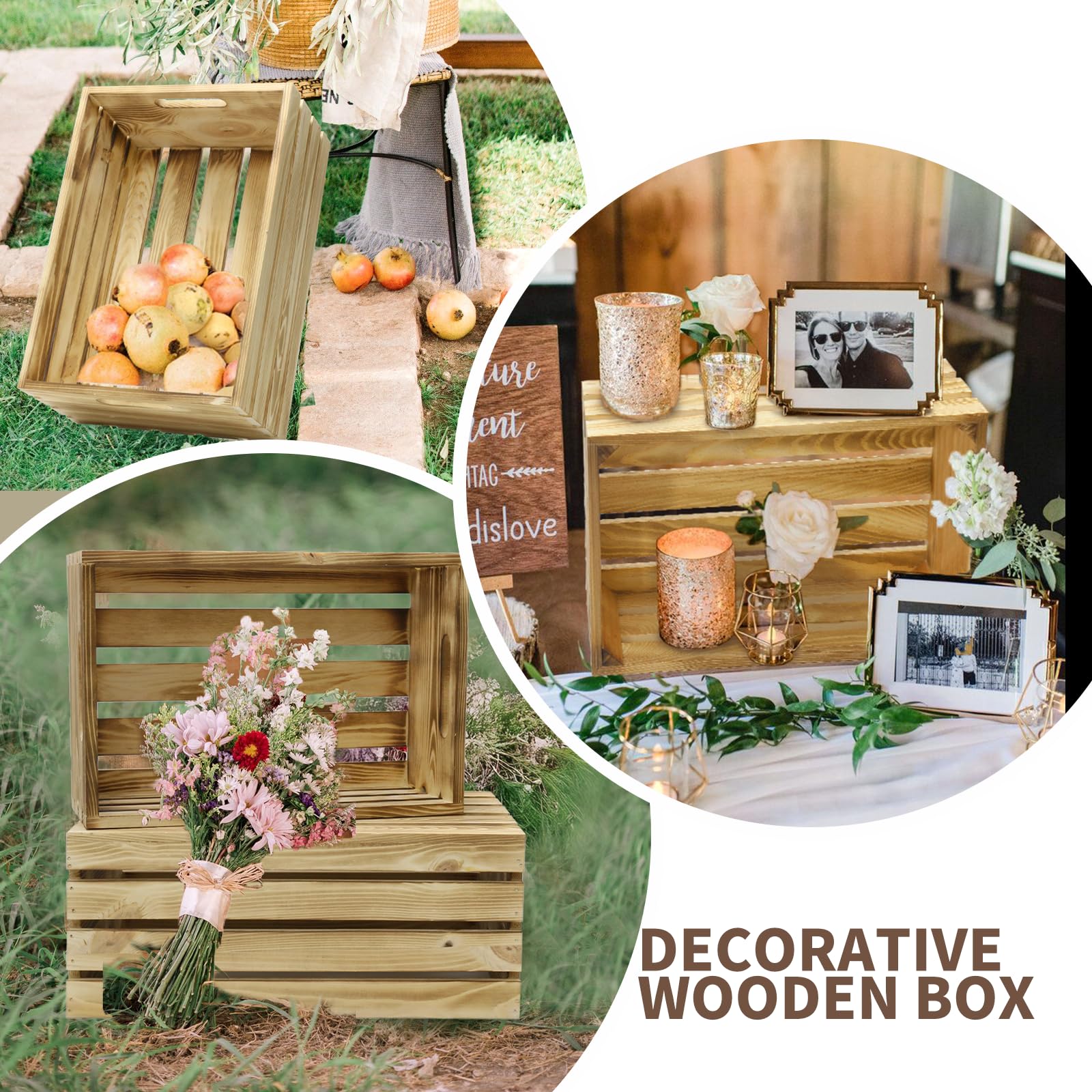 5 cajas decorativas de madera para exhibición, cesta grande de madera de granja de 5 tamaños para contenedores de almacenamiento y decoraciones, cajas de anidación rústicas con asa
