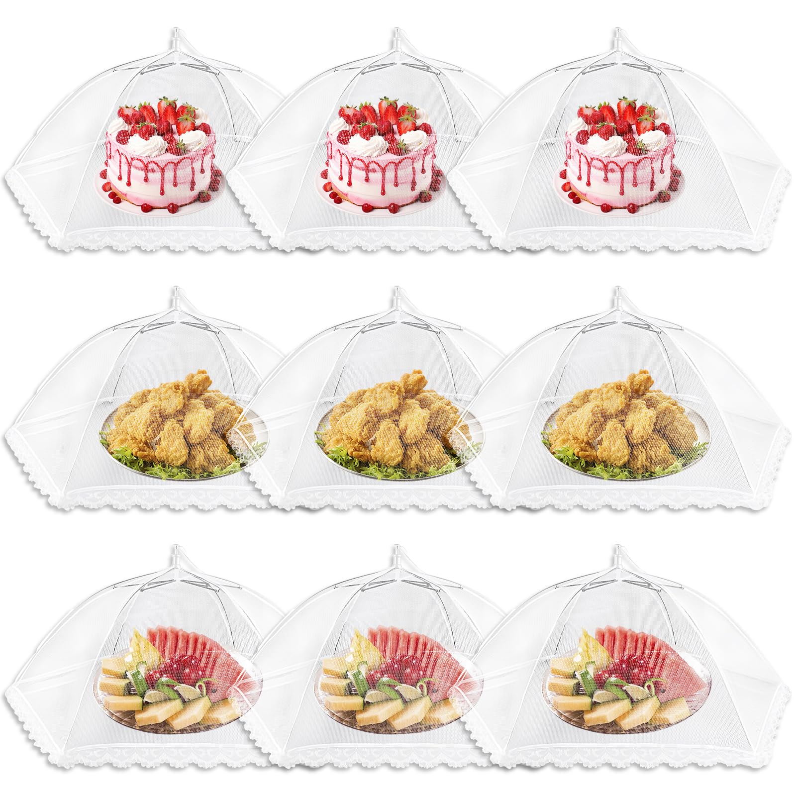 Vicloon 9PCS Coprivivande a Rete Pieghevole, Copertura Protettiva per Alimenti Freschi, Tenere Fuori Mosche, Bug, Zanzare, Ideali Sia per l'interno Che per l'esterno - Bianca
