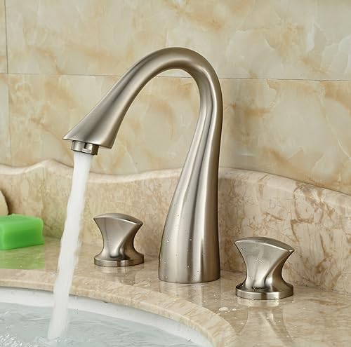 Miniatura 9 de Grifo de lavabo de baño de oro pulido brillante, grifo de lavabo de dos manijas y tres agujeros, grifo mezclador de lavabo de 8 a 16 pulgadas con