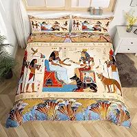 Conjunto de cama do Egito Antigo King Size Retro Egípcio Padrão Capa de Edredom para Mulheres Homens Adultos Cultura Egito Capa de Edredom Tribal Eagle Dog Design Capa de Colcha Decoração de Quarto Capa de Colcha 3 Peças