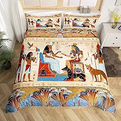 Conjunto de cama do Egito Antigo King Size Retro Egípcio Padrão Capa de Edredom para Mulheres Homens Adultos Cultura Egito Capa de Edredom Tribal Eagle Dog Design Capa de Colcha Decoração de Quarto Capa de Colcha 3 Peças