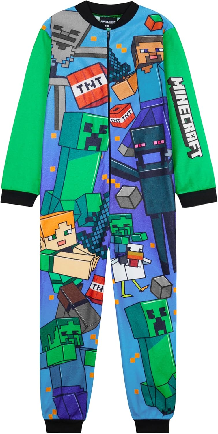 Get Trend One Piece Pajamas for Boys, Teens, Long Sleeved Fleece Jumpsuit, Zip Up Sleepwear, Loungewear PJs, Gifts for Boys