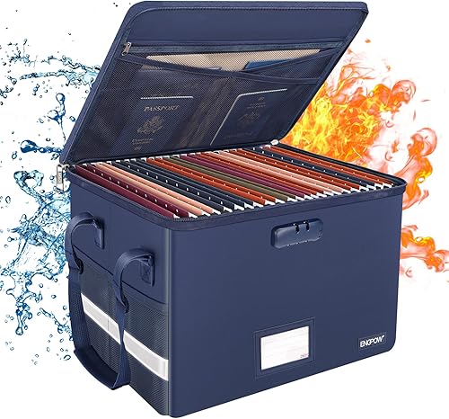 Miniatura 80 de ENGPOW - Caja ignífuga con cerradura, organizador de almacenamiento con cremalleras, caja de documentos ignífuga plegable con asa, caja de seguridad