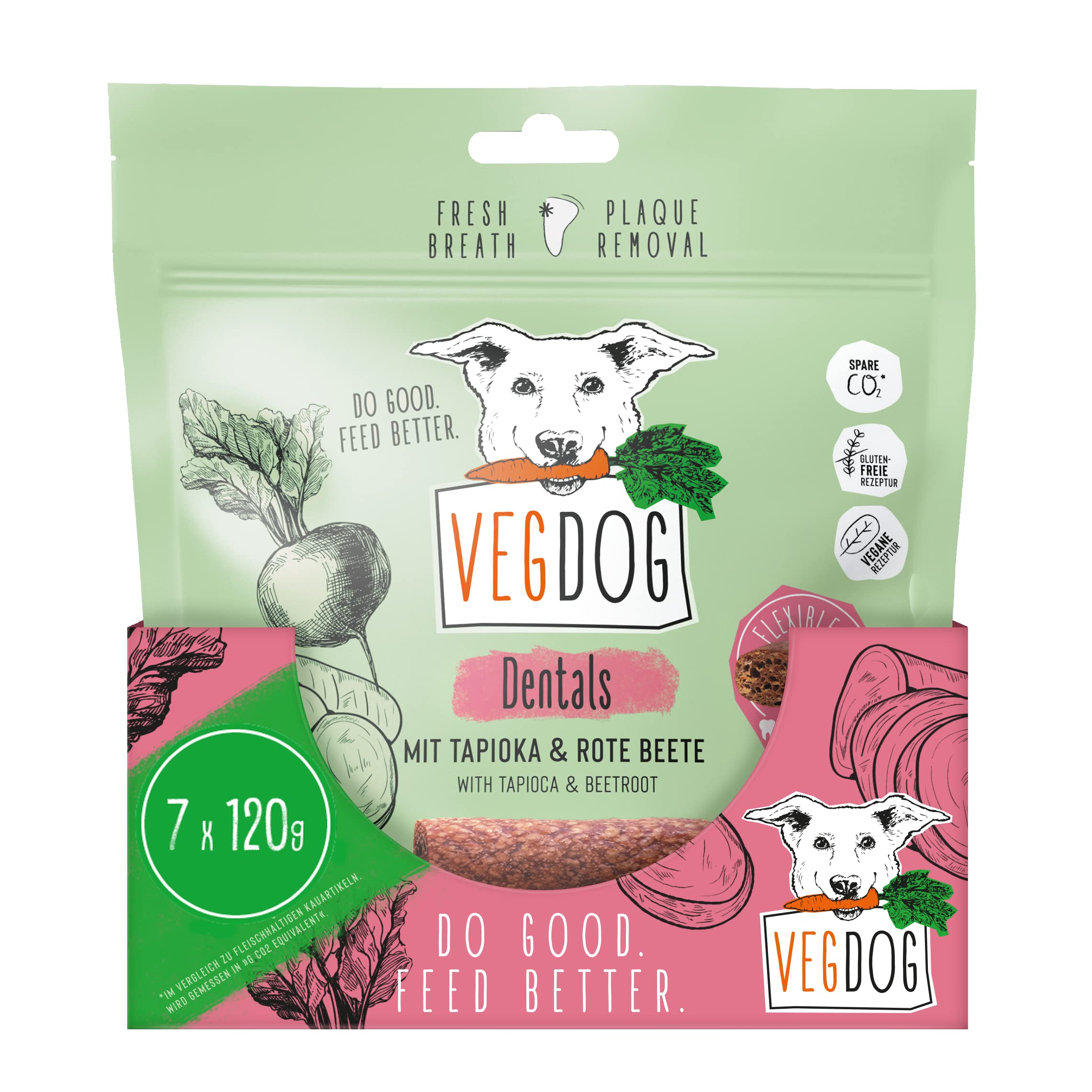 VEGDOG Dentals hypoallergene Kausticks für Hunde (7 x 120 g) | fettarmer Kauspaß zur Zahnpflege | Kaustangen für Allergiker mit Kartoffel und Tapioka