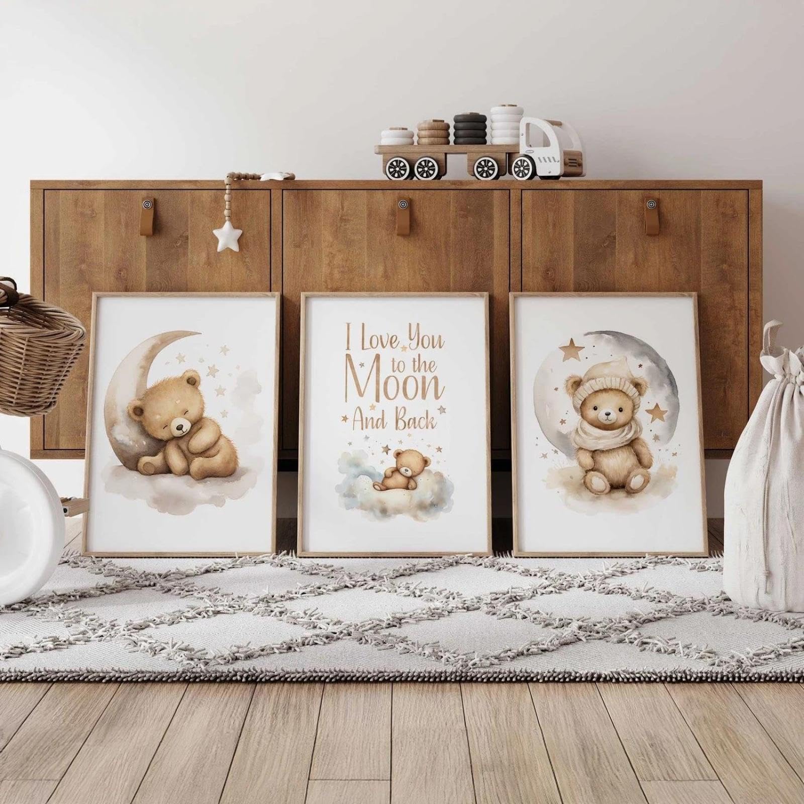 Baibexing Cartoon Bear I Love You To The Moon And Back Quotes Wall Art Print Canvas Painting Poster Picture For Living Room Home Decor 50X70Cmx3Pcs Unframed