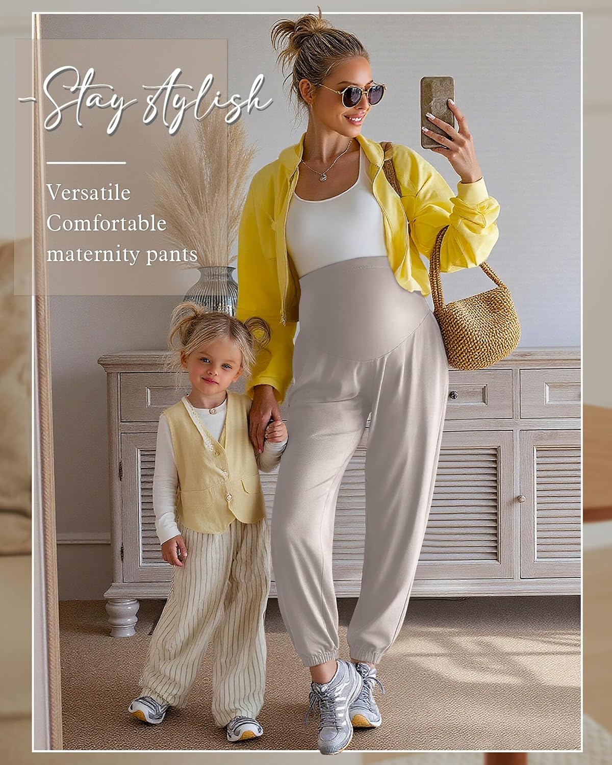 3 Pack Women's Maternity Pants Maternity Jogger Sweatpants Over The Belly Stretchy Pregnancy Pants with Pockets - Image 2