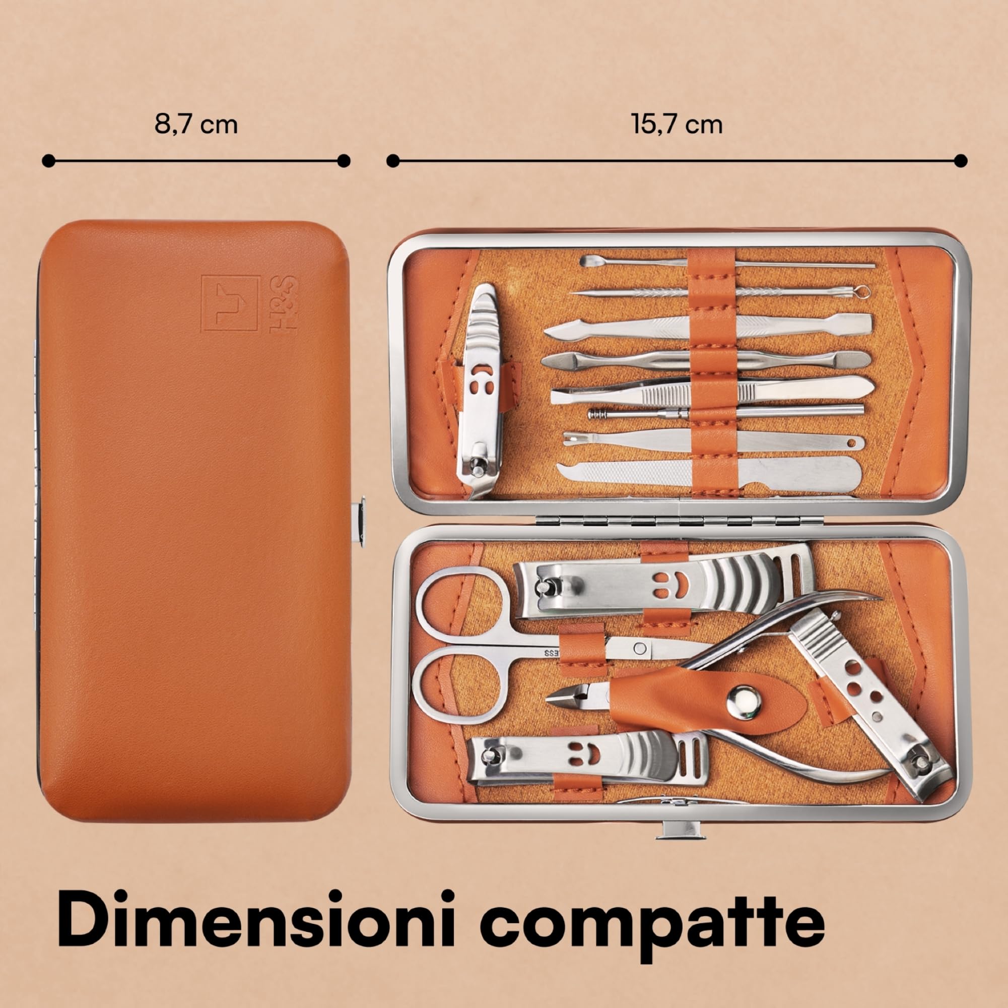 H&S Set Tagliaunghie - Set Manicure Professionale - Kit Tagliaunghie e Pedicure - Kit Unghie Uomo Donna - 16 pcs Acciaio Inox - Taglia Unghie Mani Piedi - Include Custodia da Viaggio