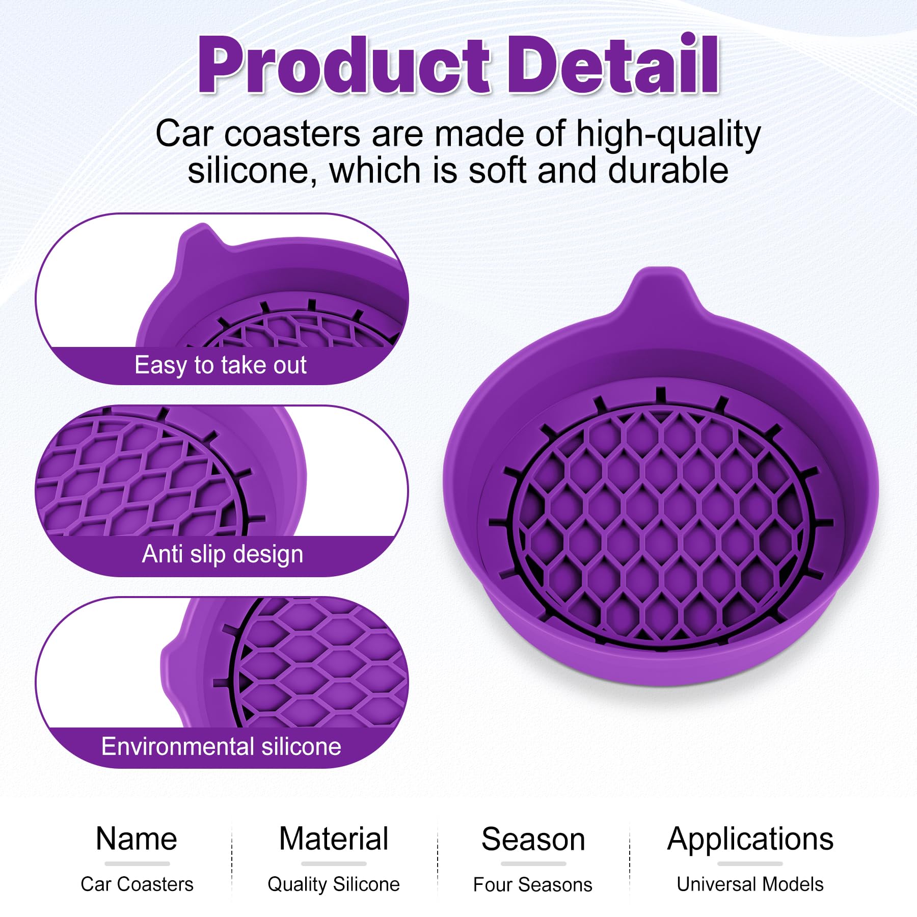 SINGARO Car Cup Holder Coaster, Silicone Cup Holder Insert, Universal Non-Slip Cup Holders, Car Accessories Interior for Women and Man 4 Pack Purple view 4