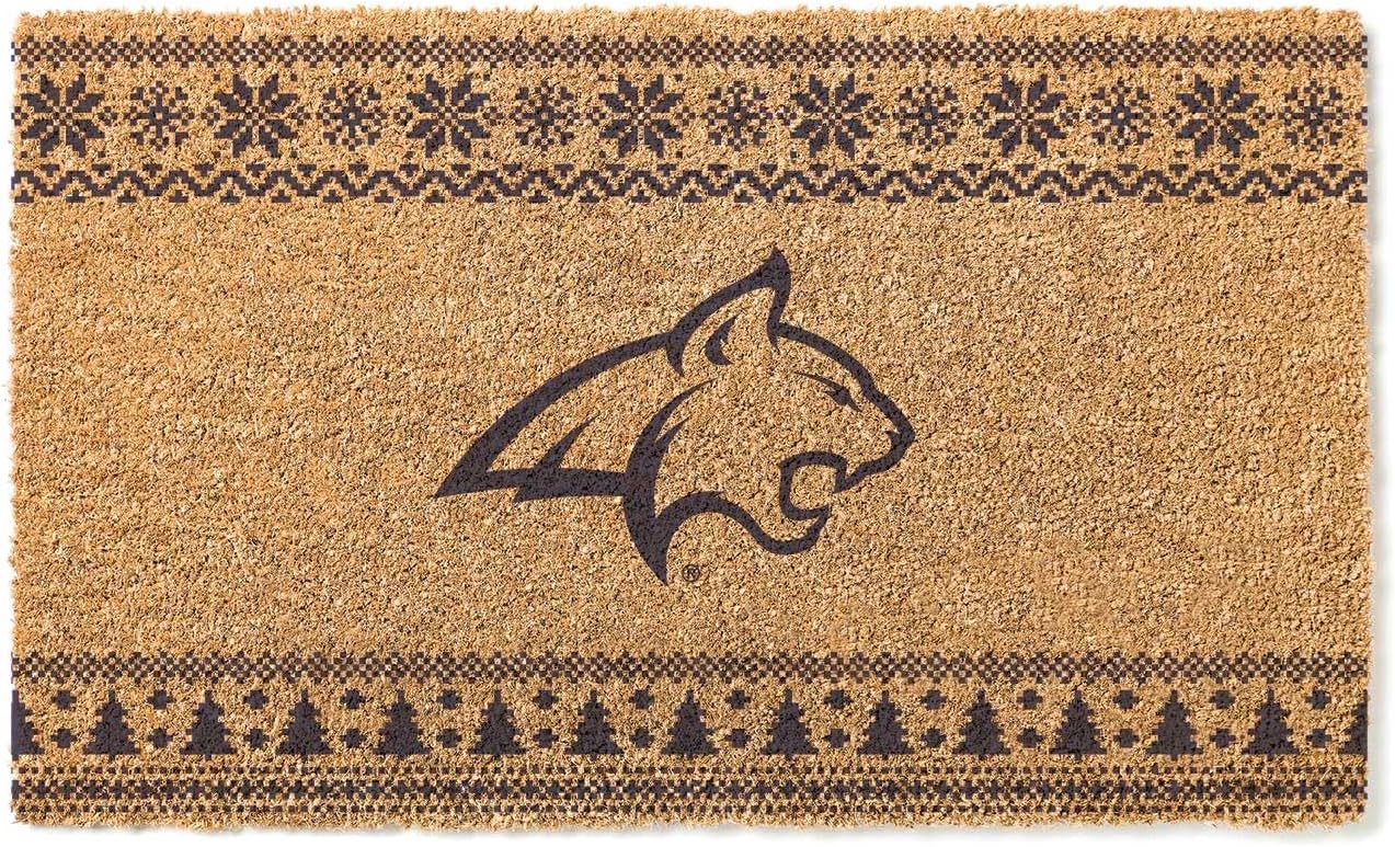 KH Sports Fan Montana State Bobcats Holiday Coir Doormat, 18x30 Inches, Fighting Bobcats Outdoor Rug; Display Some Holiday Cheer with This Unique Montana State Fighting Bobcats Doormat