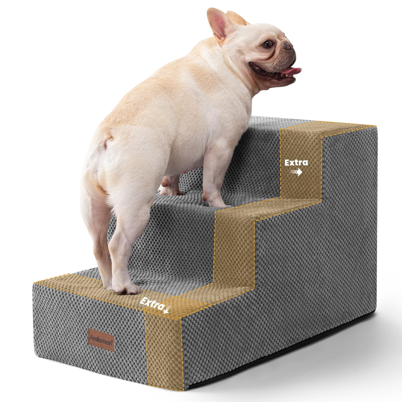 Aodisman Dog Stairs for Small Dogs,Wider 3-Step Pet Steps for Couch &amp; Bed