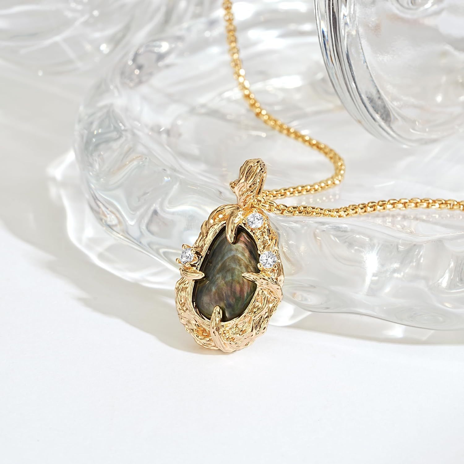 Fettero Gold Charm Necklace for Women, 14K Gold Plated Black MOP Necklace Cute Heart Moon Dainty Pendant Non Tarnish Chain Gold Necklaces Jewelry Gift - Image 4