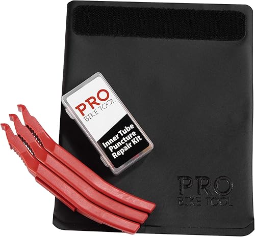PRO BIKE TOOL Kit de reparación de pinchazos Incluye tres palancas de neumáticos, kit de parche y elegante bolsa impermeable Accesorios de