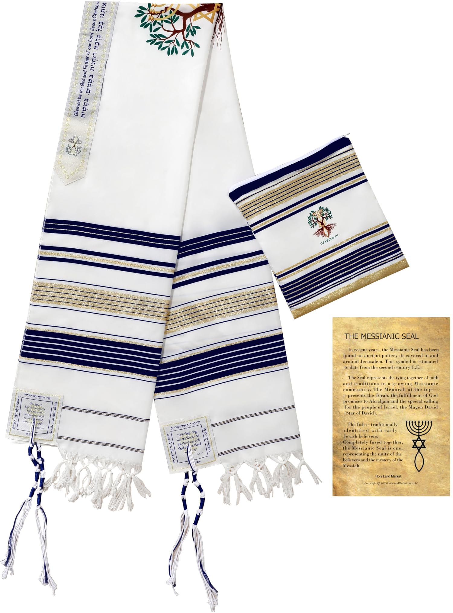 Holy Land Market Innestato IN - Scialle di preghiera cristiana messianica/scialle di preghiera Tallit - Talit creazione e restauro, Navy, 72 x 22 Inches