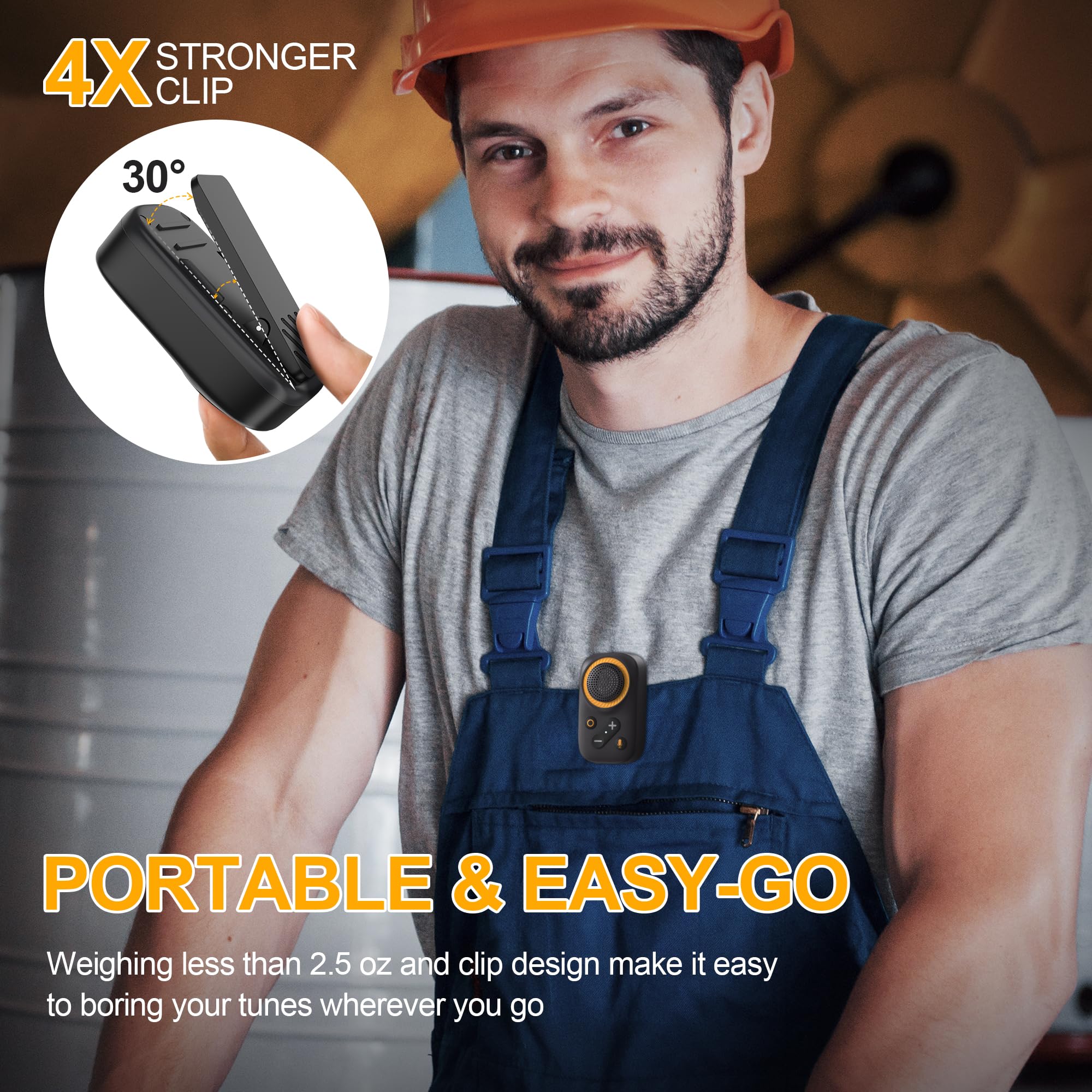 GOTOOLZ Wearable Bluetooth Speaker, Bluetooth 5.4 Clip On Wireless Speaker with Mic, TWS Function, 12Hrs Playtime, IPX5 Waterproof, Mini Portable Speakers for Outdoor Working, Biking, Running