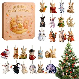 Hanging Acrylic Rabbit - Festive 24-Day Christmas Tree | 2026 Bunny Collectibles Countdown Kids Adults Party Home Apartment Living Room Bedroom Nursery