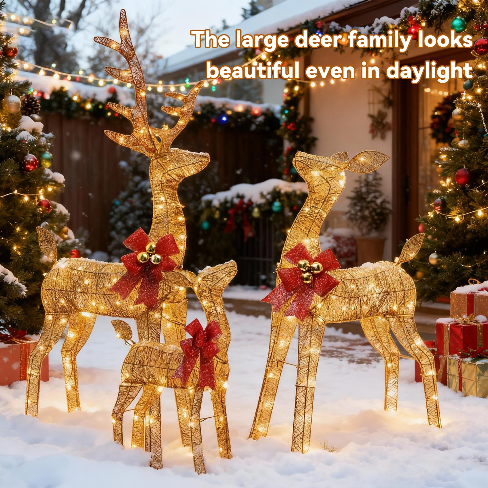 Weihnachtsdeko Aussen Deko Weihnachten Garten: 3er Rentier Familie Beleuchtet Aussen, Wetterfest Stabiler Rahmen, XXL Weihnachtsbeleuchtung Figuren für Outdoor Innen Garten Vorgarten Balkon