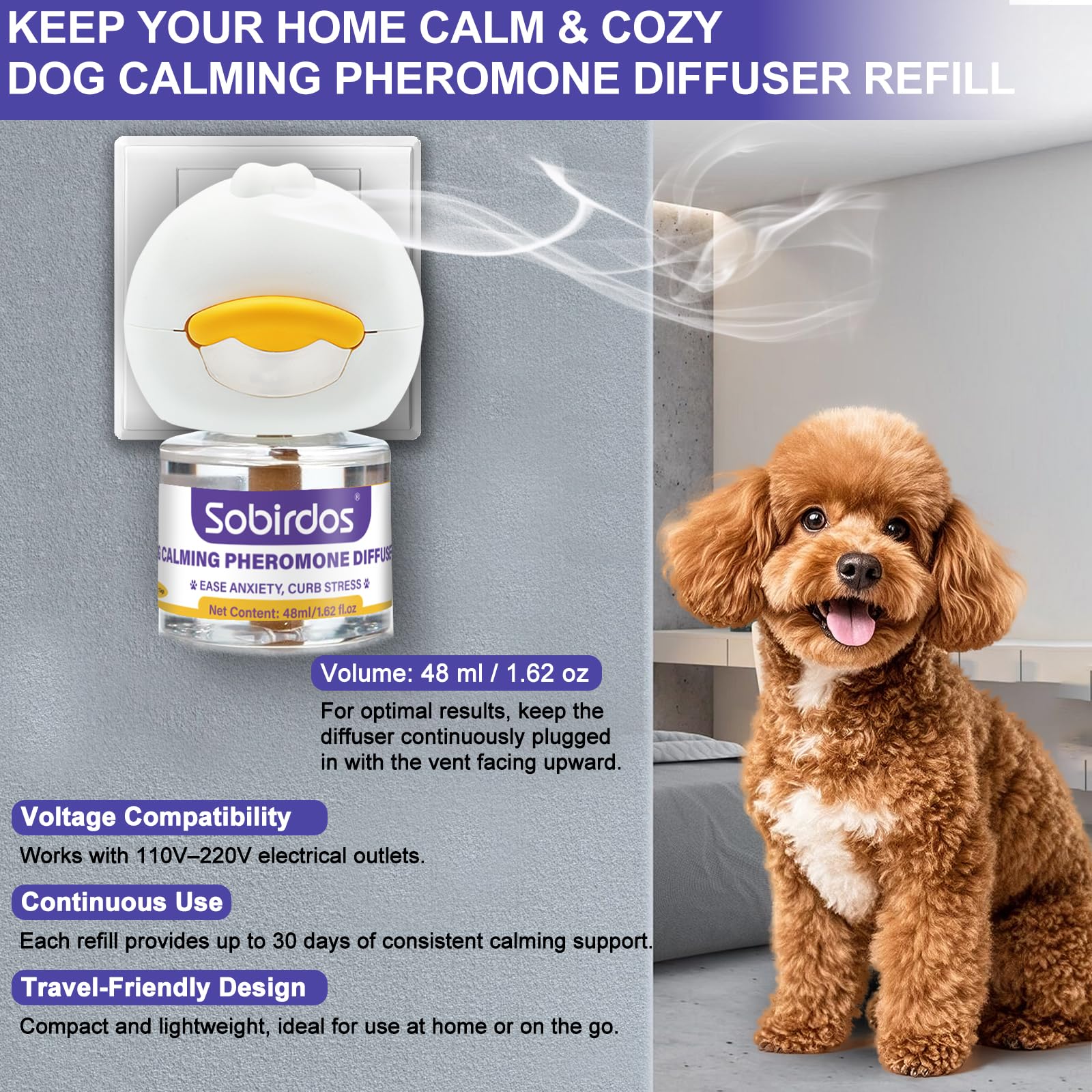 Kit Difusor de Feromonas Calmantes para Perros – 2 Difusores + 4 Recargas, Reduce la Ansiedad y el Estrés, Ideal para Tormentas, Viajes en Coche y Nuevos Entornos, Azul | Feromonas calmantes naturales Sin medicamentos, seguras para perros
