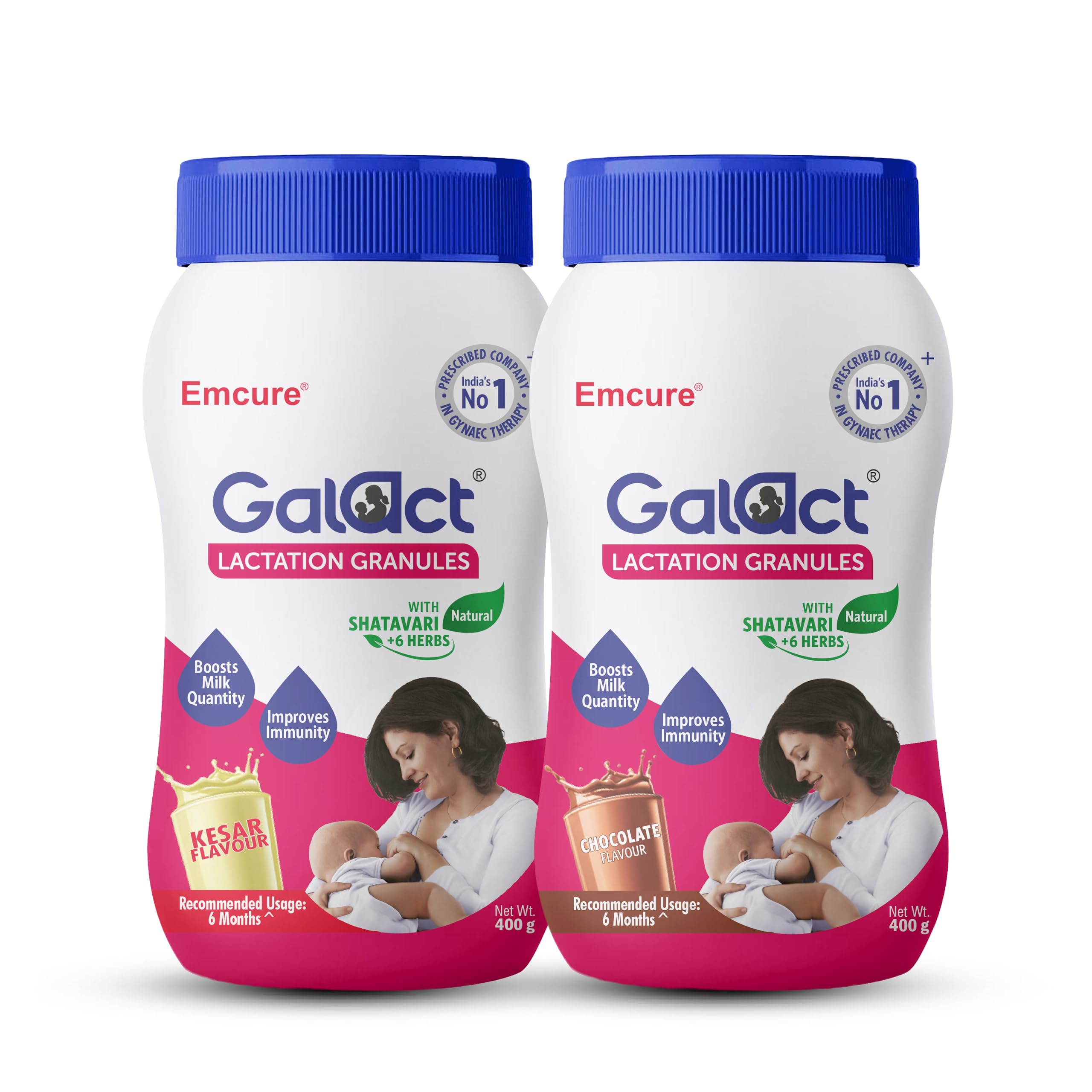 Galact Lactation Granules 400g x 2 for Breastfeeding Mothers | 4X Breast Milk Boost | Clinically Tested Lactation Supplement | Shatavari & 6 Herbs | Boost Immunity | Chocolate + Kesar | 40 Days Pack