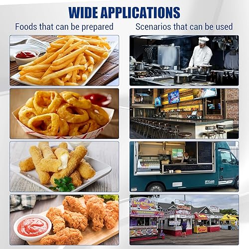 Miniatura 7 de Freidora comercial con canasta, freidora eléctrica de encimera de acero inoxidable de 23 cuartos de galón con tanque doble y control de temperatura