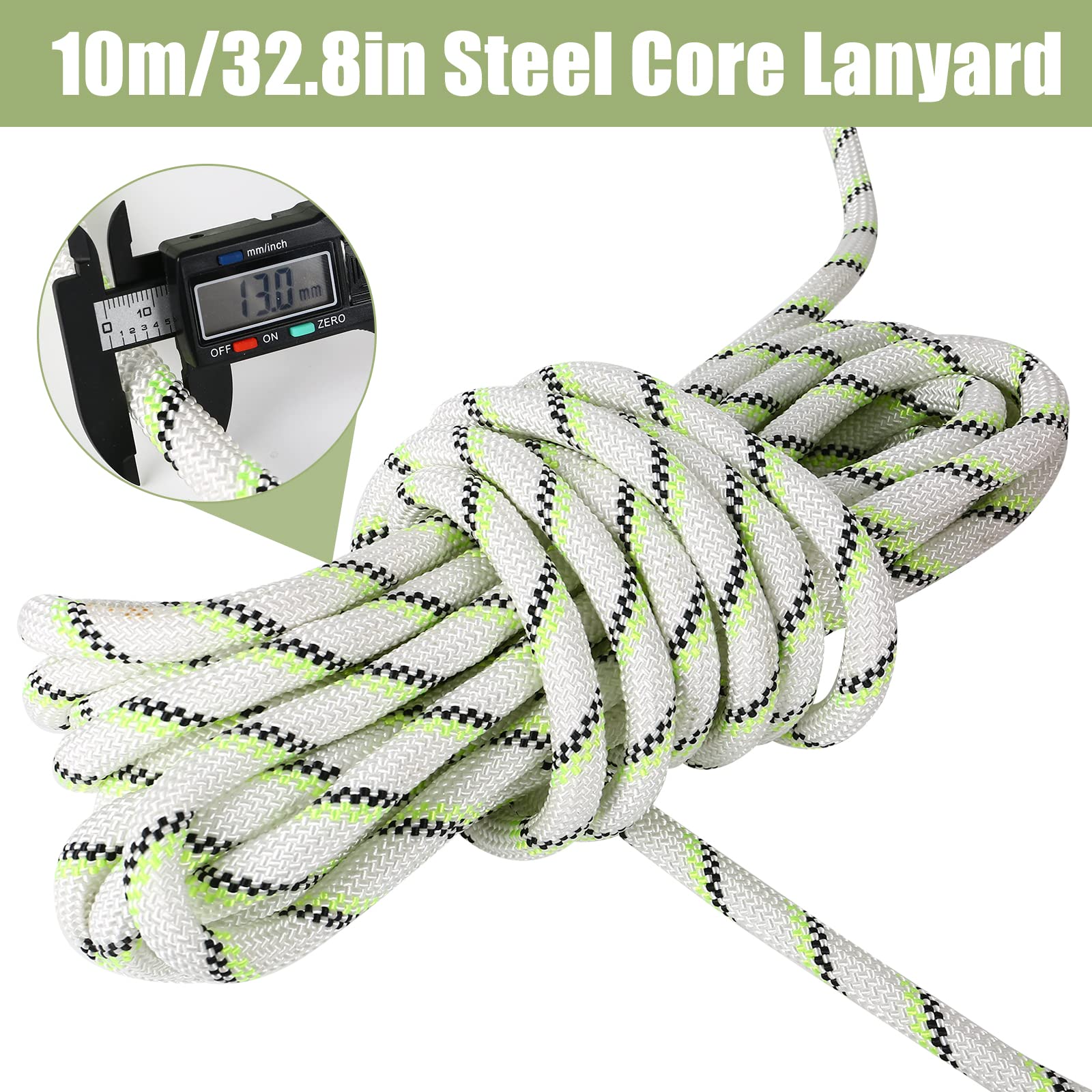 MENAYODA Safety - Dispositivo de recogida con cable de 12 mm, 10 m, con amortiguador de banda, PSA, dispositivo de seguridad de altura