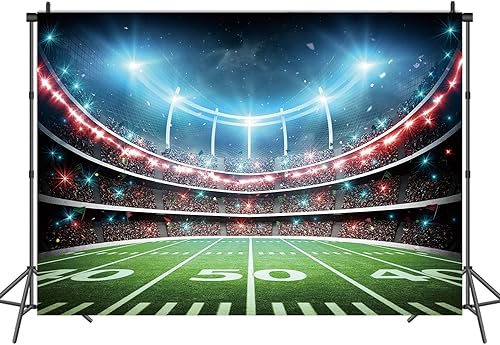 Miniatura 5 de Telón de fondo de campo de fútbol, estadio deportivo, auditorio, fondo de fotografía, decoración de fiesta temática de fútbol, pancarta de mesa para