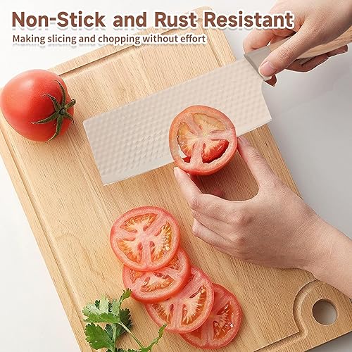 Miniatura 7 de Juego de cuchillos de cocina, juego de 6 cuchillos de cocina caqui con bloque de cuchillos, cuchillas afiladas de acero inoxidable antiadherentes,