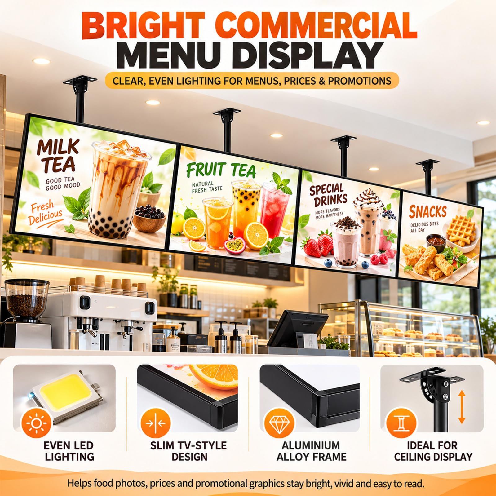 Caisson Menu LED pour Cafés et Snacks 60×70cm/23.62×27.56in