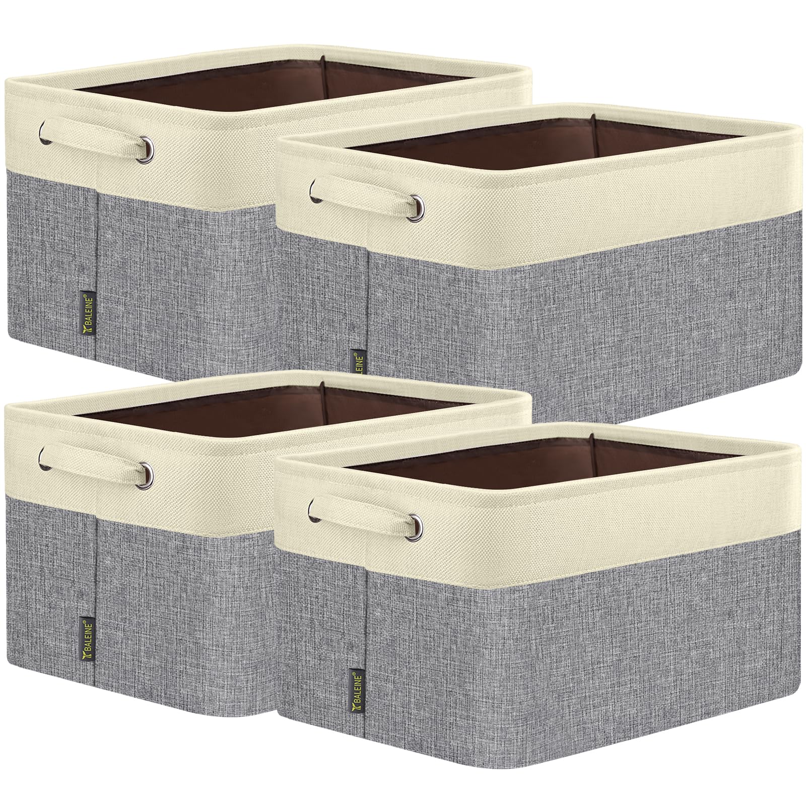 BALEINE 4 Pack Fabric Closet Storage Bins for Shelves, Linen Closet Organizers and Storage, Decorative Baskets for Organizing, Shelf, Clothes, Home, Office (Grey, 15"x11"x9.5")