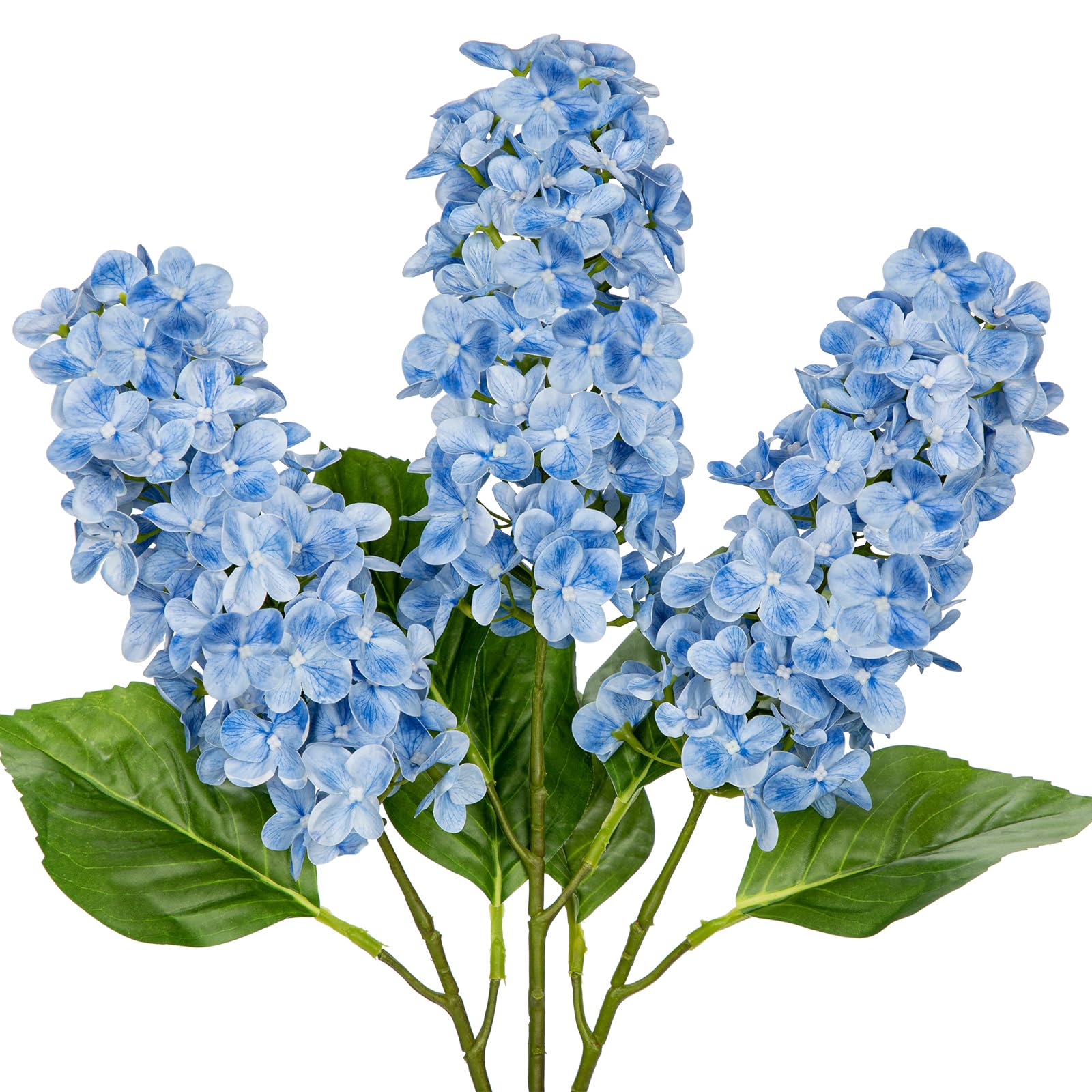 Briful 24.8" Artificial Hydrangea Flowers Real Touch Panicled Hydrangea Stems, 3PCS Blue Artificial Flowers Faux Cone Hydrangeas for Tall Vase, Home Décor, Floral Arrangements