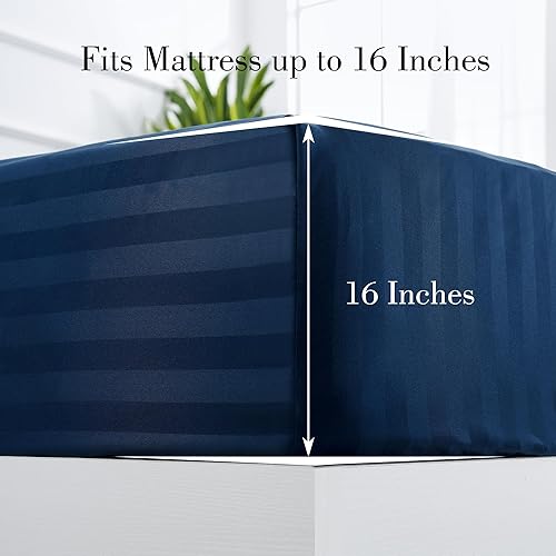 Miniatura 4 de Juego de sábanas de 4 piezas a rayas tamaño matrimonial, lujosas sábanas y fundas de almohada de microfibra ultra suave, resistentes a las arrugas,