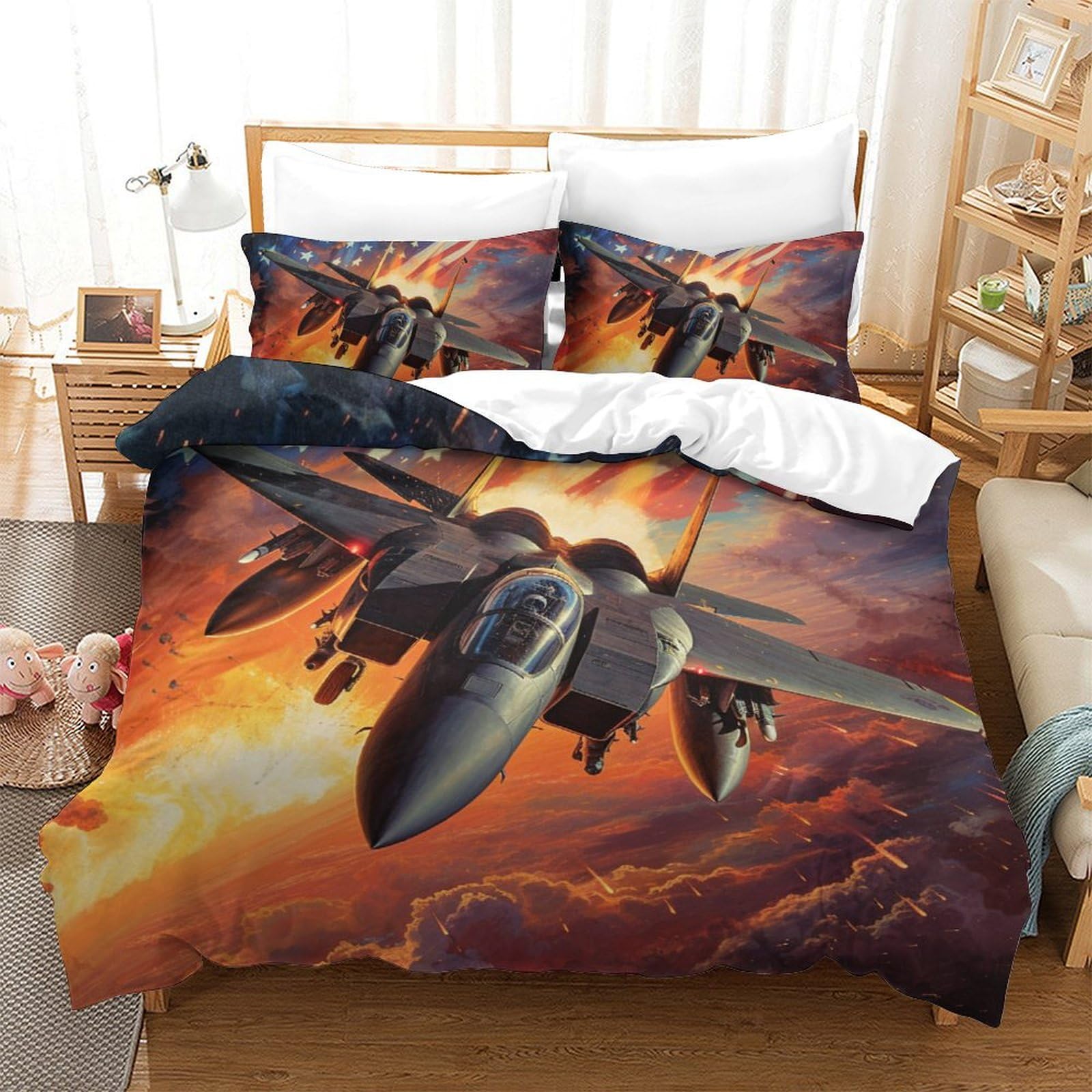 Housse de couette avion 3D idée cadeau lit 2 personnes parure microfibre douce