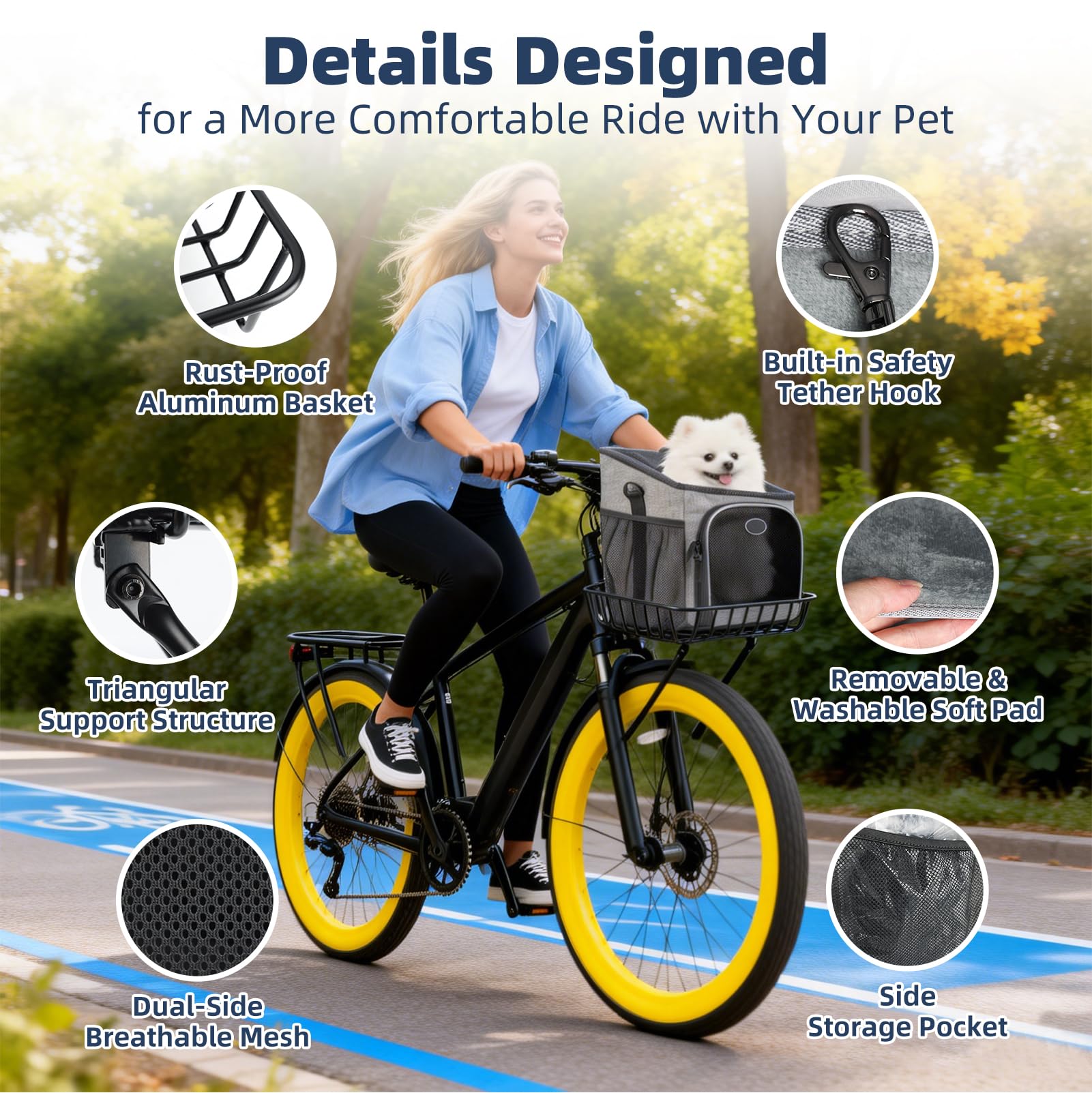 Cesta de bicicleta para perros delantera transpirable, mochila plegable para perros hasta 5,5 kg, montaje ajustable