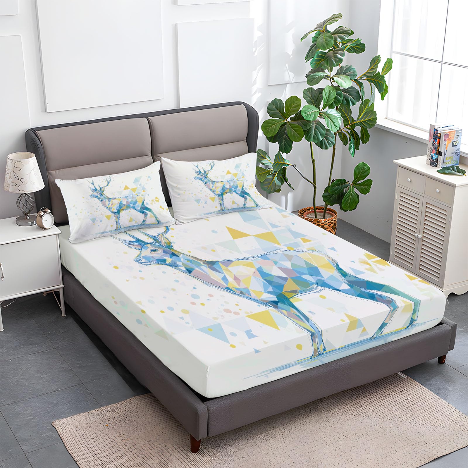 Drap Housse 180 x 200 cm Animaux Cerfs Drap Housse Doux Résistant