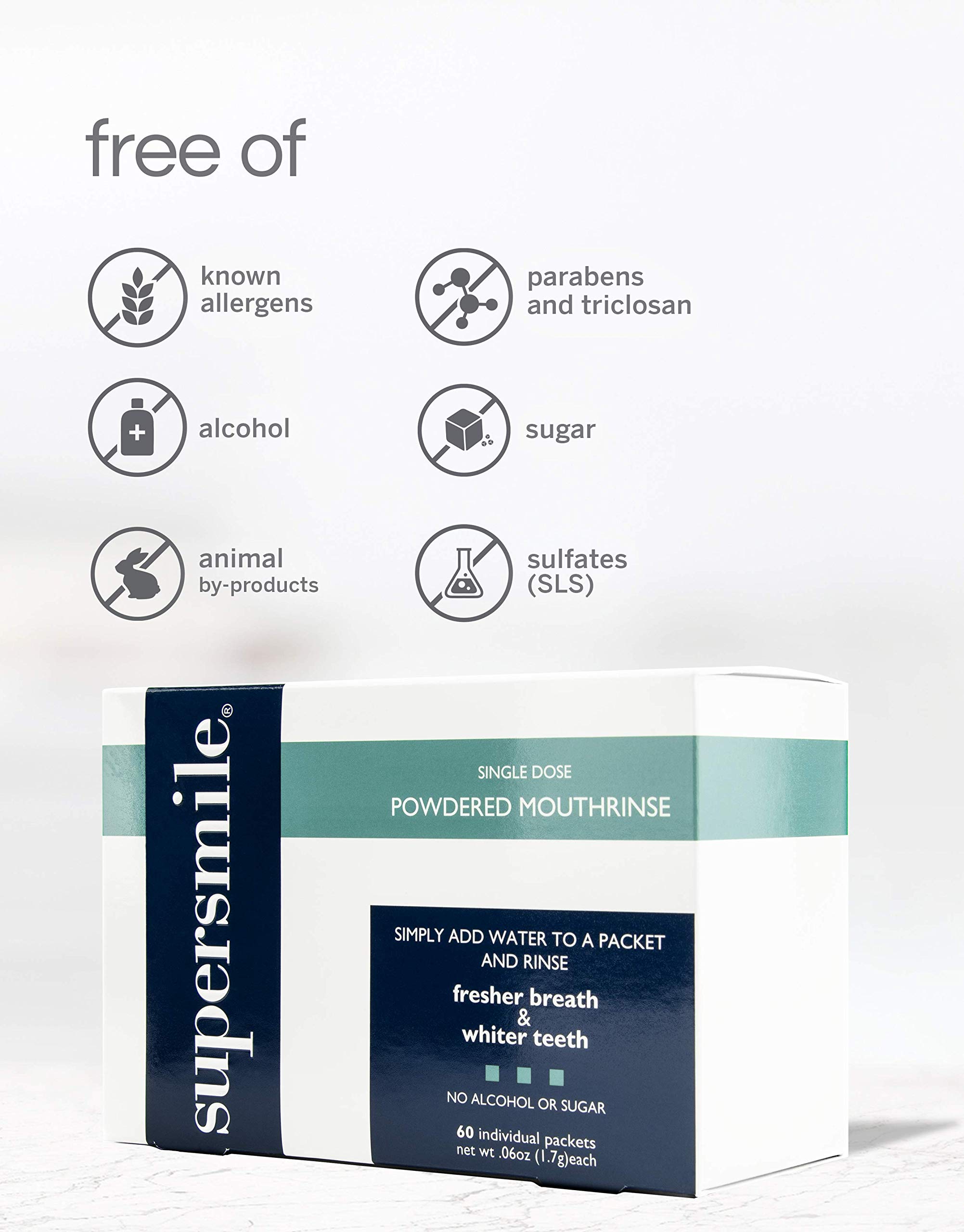 Supersmile Powdered Mouth Rinse - Clinically Proven to Freshen Breath and Whiten Teeth - Convenient TSA Approved On-the-Go Oral Mouthwash Packets - No Sugar or Alcohol